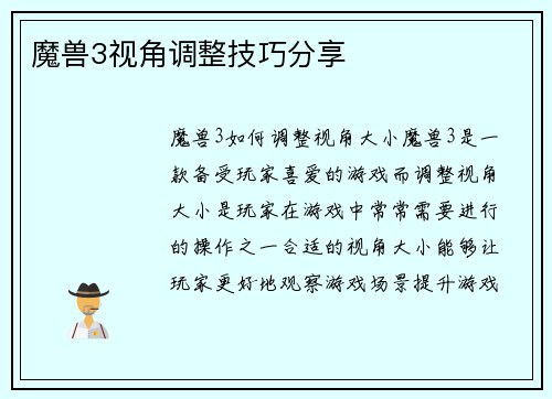 魔兽3视角调整技巧分享